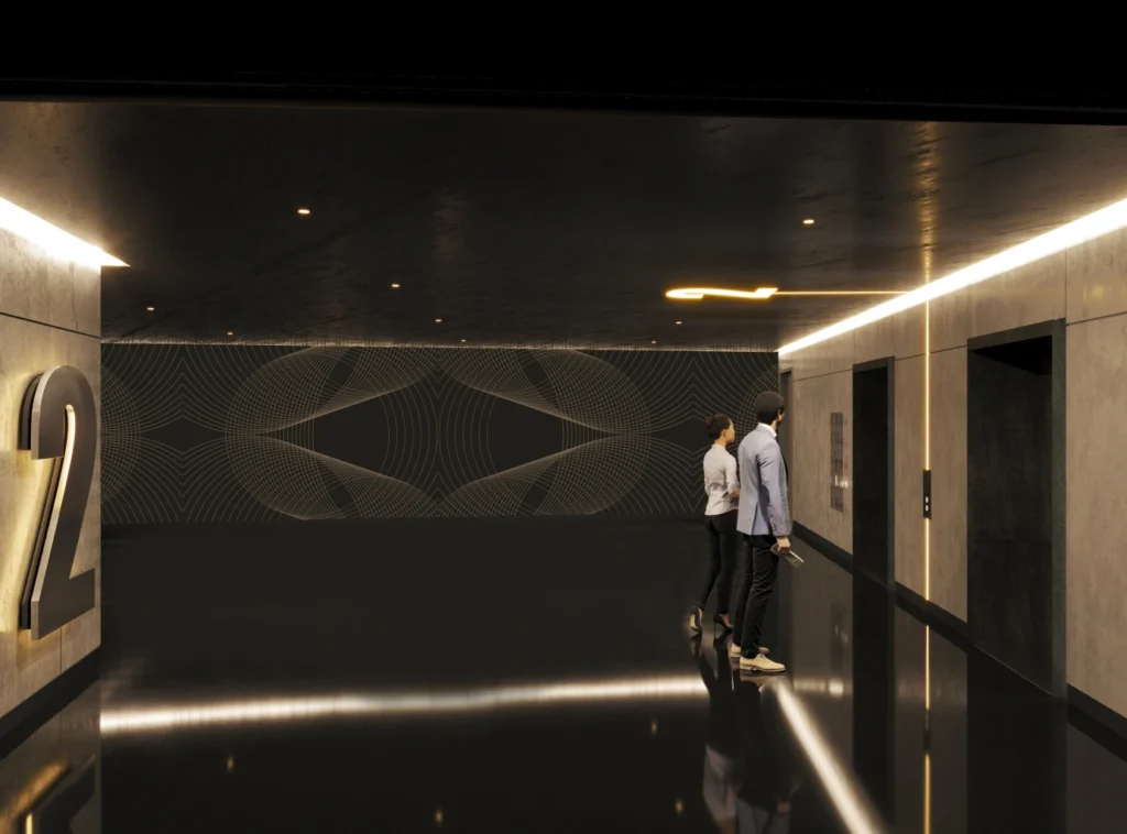 Sphere Elevator Atrium rendering